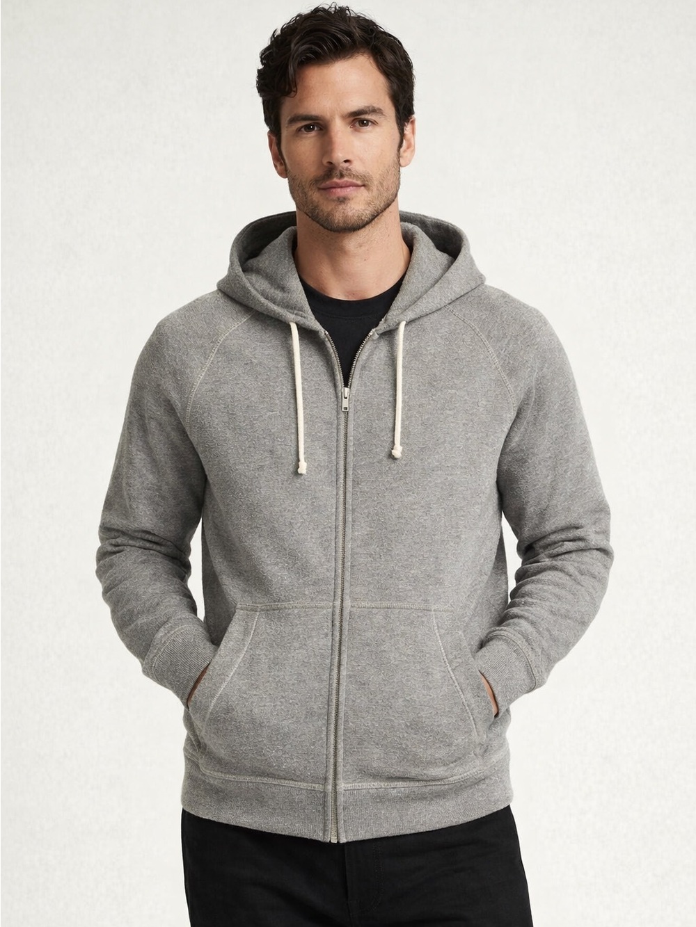 FRAME Denim Men's Gris French Terry Heather Gray Zip-Up Hoodie Sweatshirt in M